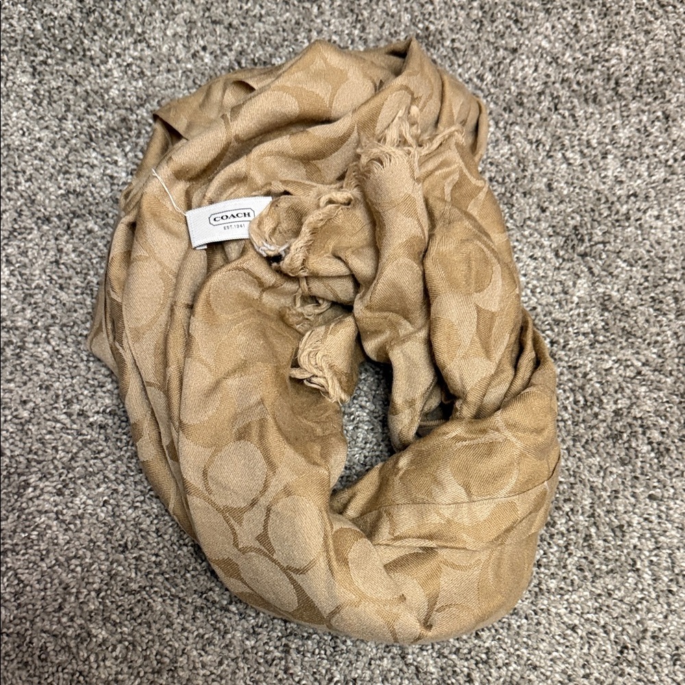 Coach Beige Patterned Scarf